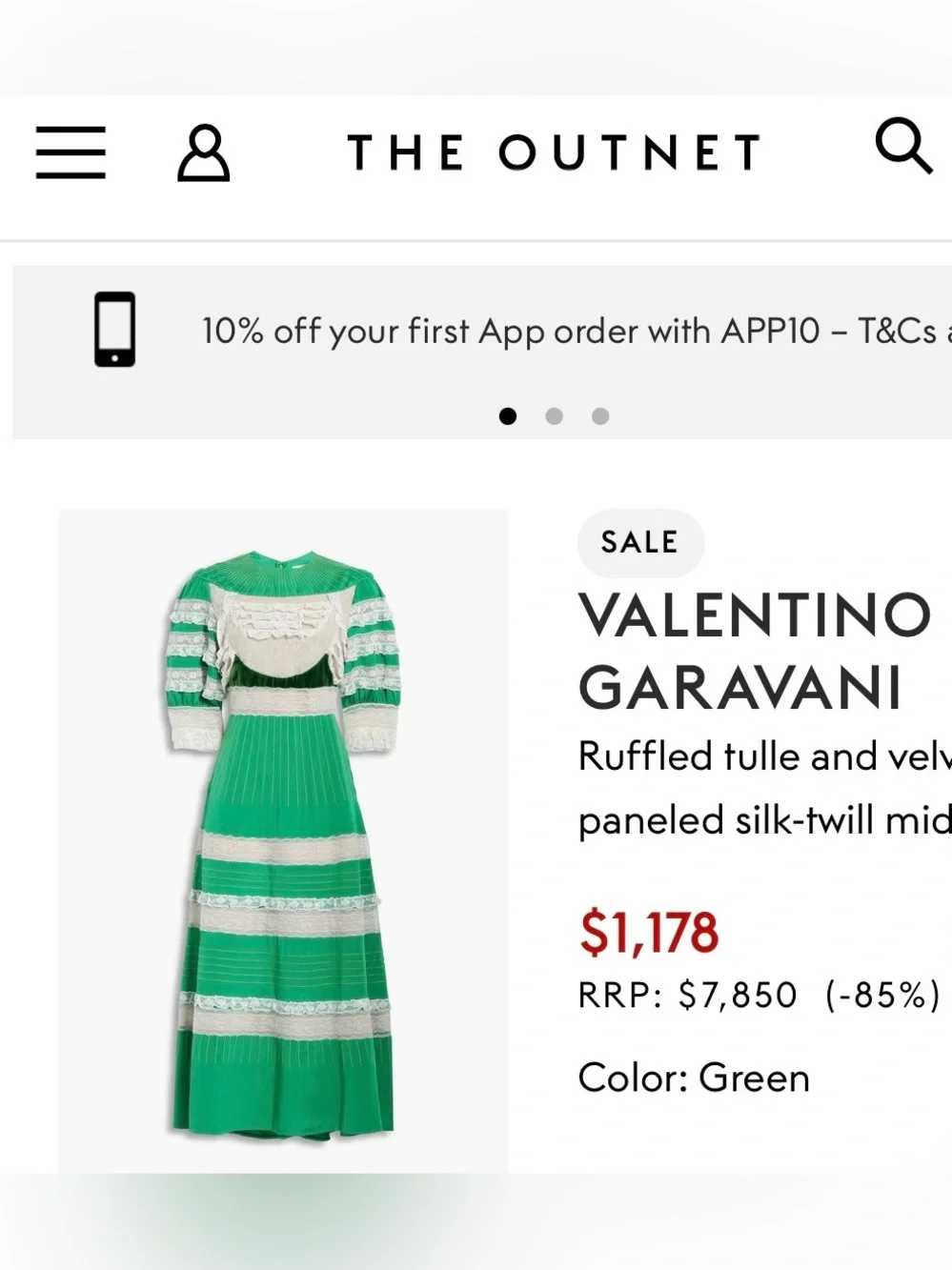VALENTINO GARAVANI Ruffled Tulle velvet-paneled Silk Twill Midi Dress MSRP $7850 - Picture 5 of 9
